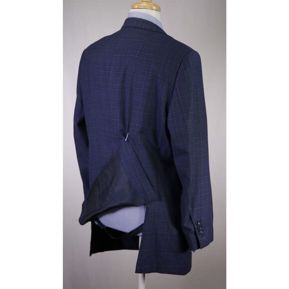 Custom Tailored Recent Men's Blazer Blue Checkered 2-Btn Sportcoat 44R - Picture 8 of 9